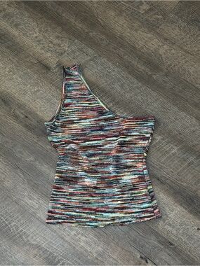 One-Shoulder Multicolor Knit Halter Top
